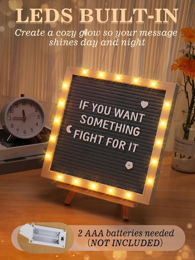 ANPHSIN Changeable Felt Letter Board with LED Lights - 10×10" Message Custom Signs & Wood Stand & 450 Letters, Poster Board for Valentine's Day/Baby/Pregnancy Announcement/Classroom Wall Decor Gifts, Grey - Image 3